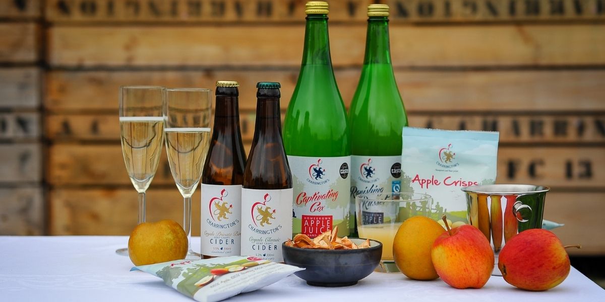 Kent Apple Juice & Kent Ciders on a table